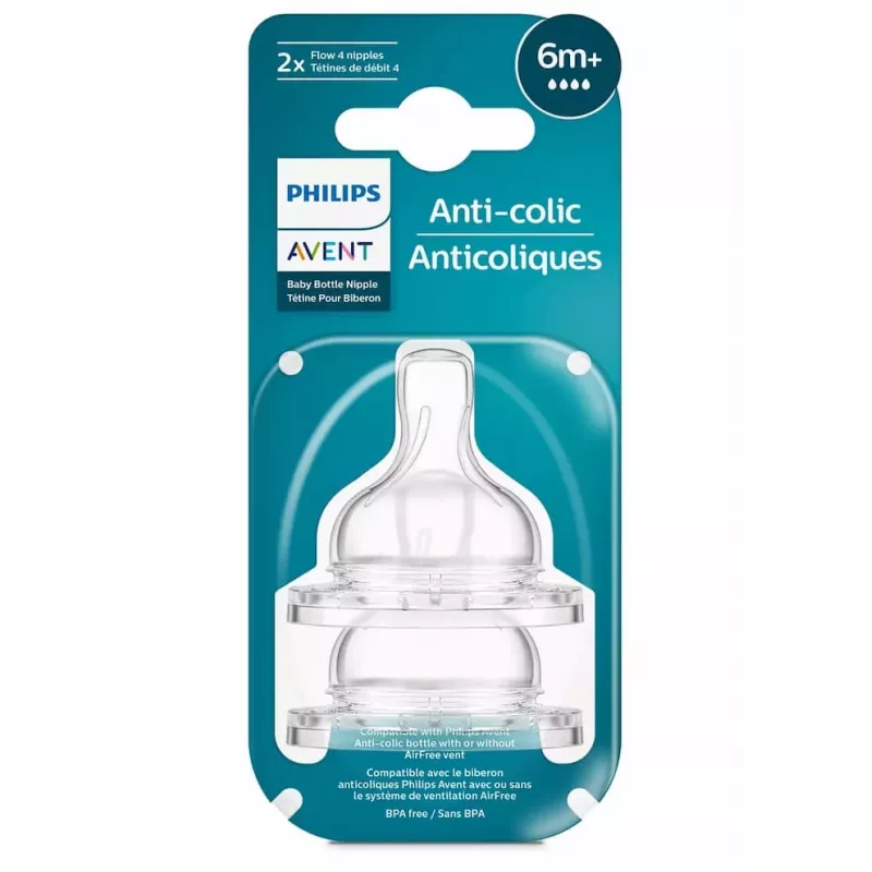 Philips Avent tetina de silicona para biberón anticólicos, flujo rápido, 6M+, pack de 2