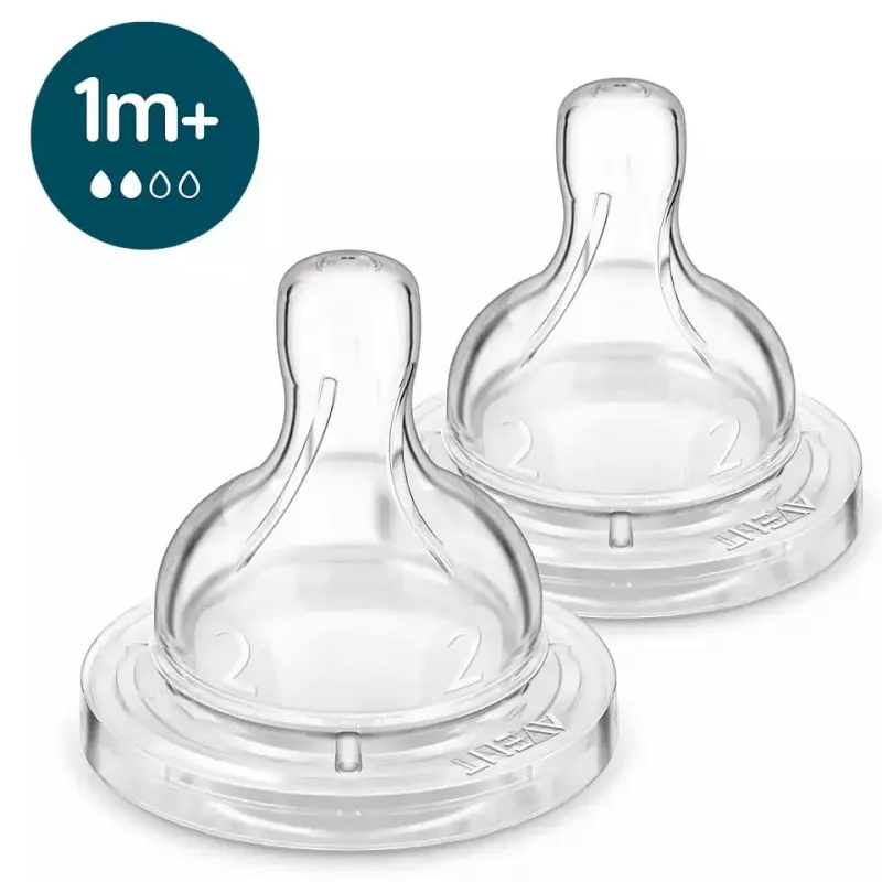 Philips AVENT tetina de silicona para biberón anticólicos 1M+, flujo lento, pack de 2