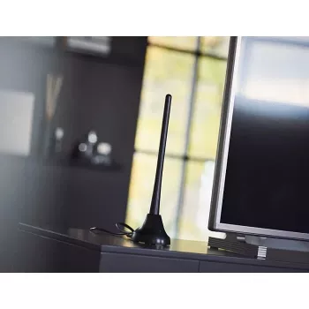 PHILIPS SDV5100/12 Antena de televisión de interior con amplificación de 18 dB, UHF/VHF/FM, negro