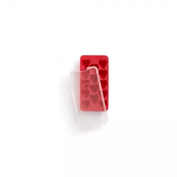 LEKUE Molde de hielo con forma de corazón con tapa, rojo, 18 cavidades, silicona platino