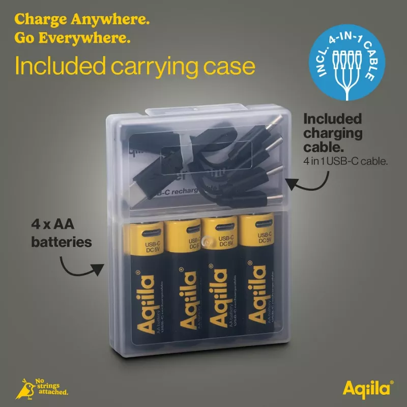 AQIILA Pilas AA de litio recargables por USB-C, 1,2V, pack de 4 (AQ200AA367C4)