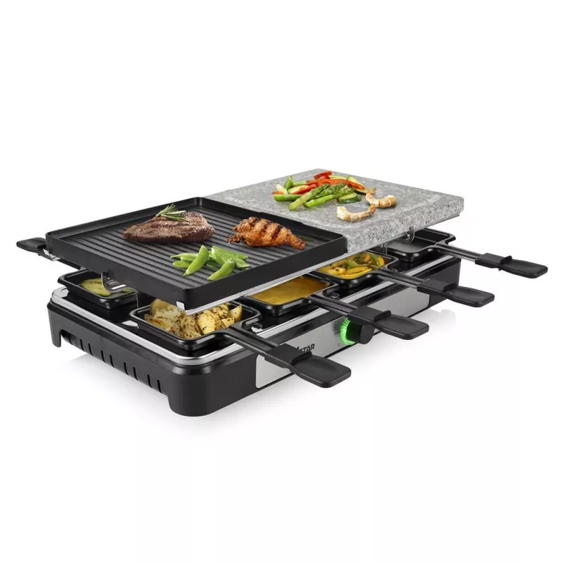 Tristar RA-2747 raclette con recubrimiento antiadherente, luz de control, función grill, negro, piedra