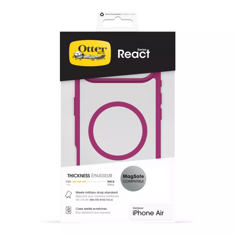 OtterBox React Series Funda trasera para Apple iPhone Air – compatible con MagSafe – Rose Crystal (rosa/transparente) 77-98614