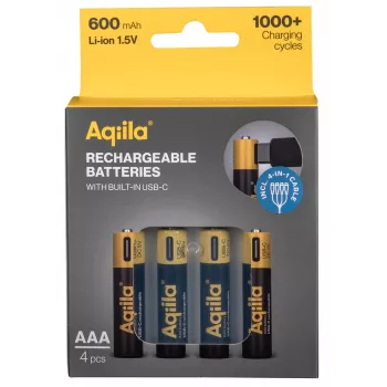 AQIILA AAA Pilas NiMH recargables con USB-C, 1,2 V, 600 mAh, pack de 4 AQ60AAA374C4