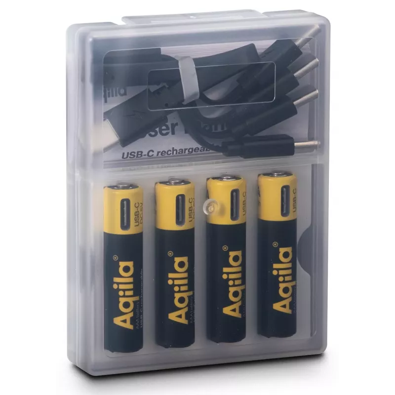 AQIILA AAA Pilas NiMH recargables con USB-C, 1,2 V, 600 mAh, pack de 4 AQ60AAA374C4