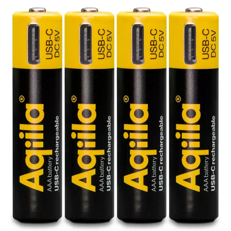 AQIILA AAA Pilas NiMH recargables con USB-C, 1,2 V, 600 mAh, pack de 4 AQ60AAA374C4