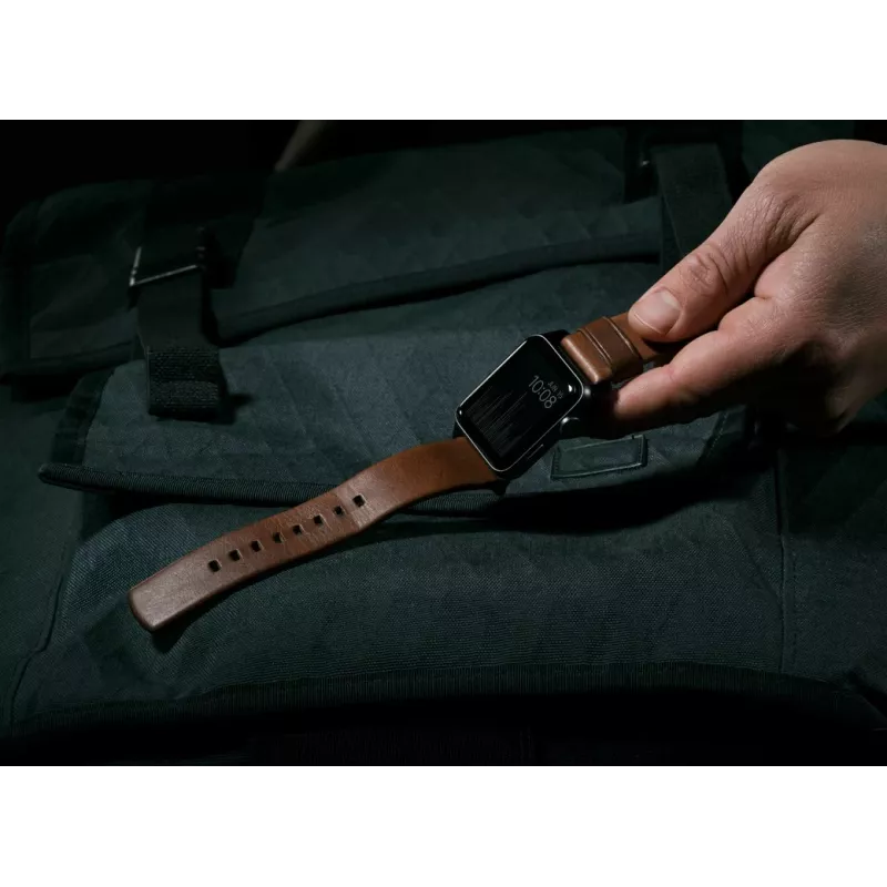 NOMAD Modern Band – correa de piel Horween para Apple Watch 46mm/49mm (Rustic Brown, herrajes negros)
