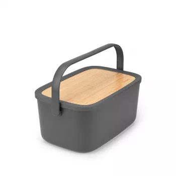 Panera con tapa abatible Brabantia, gris oscuro mate, capacidad para 2 panes, acero