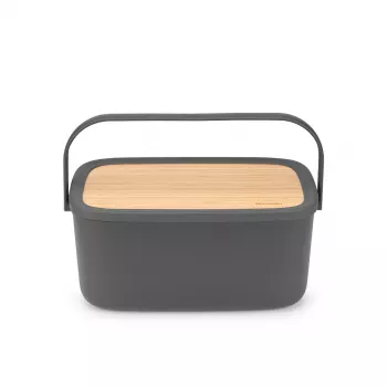 Panera con tapa abatible Brabantia, gris oscuro mate, capacidad para 2 panes, acero