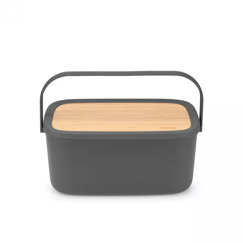 Panera con tapa abatible Brabantia, gris oscuro mate, capacidad para 2 panes, acero