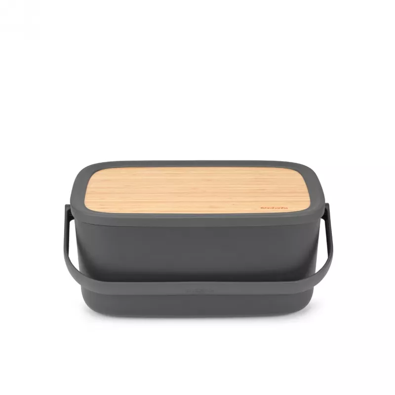 Panera con tapa abatible Brabantia, gris oscuro mate, capacidad para 2 panes, acero