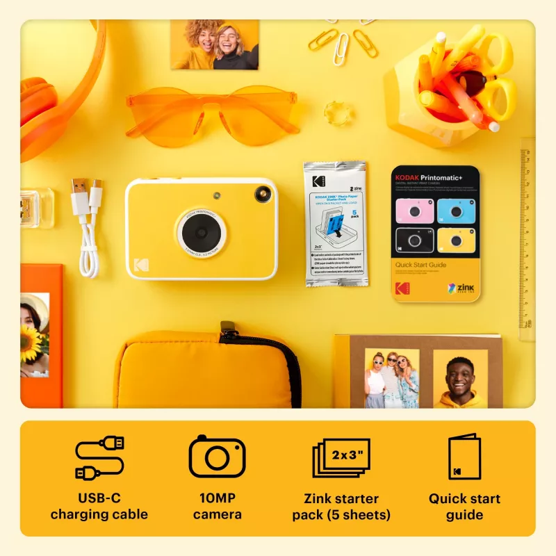 Cámara instantánea digital Kodak RODOMATICPYL con impresión ZINK Zero Ink, 10MP, pantalla LCD de 3,5 inch, Bluetooth, USB-C, MicroSD
