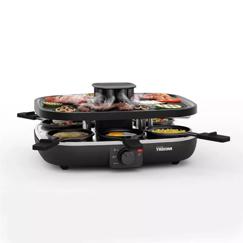 Parrilla raclette Tristar RA-2760 con 6 sartenes, ventilación activa, negra