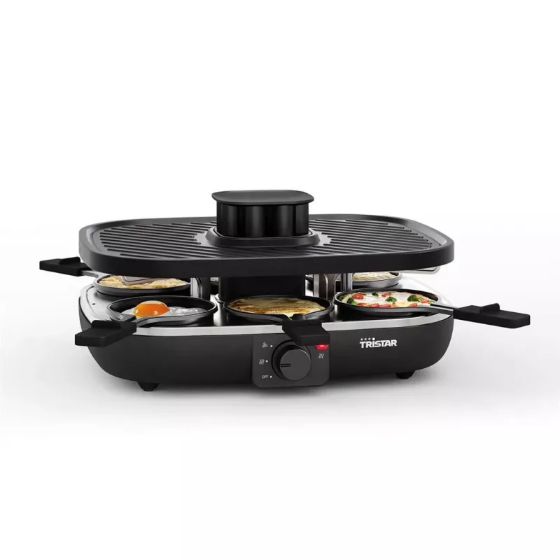 Parrilla raclette Tristar RA-2760 con 6 sartenes, ventilación activa, negra