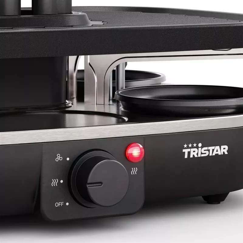 Parrilla raclette Tristar RA-2760 con 6 sartenes, ventilación activa, negra