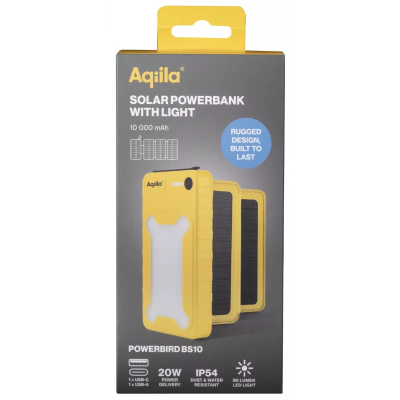 Aqiila Powerbird BS10 batería solar portátil 10000 mAh negra y naranja