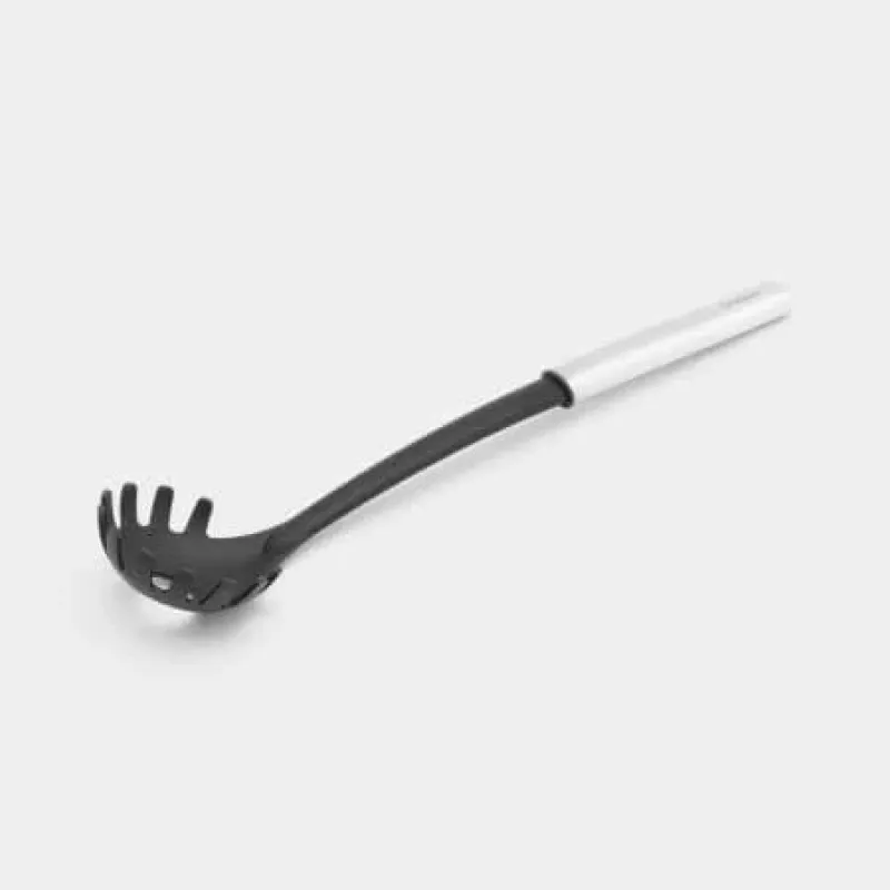 Brabantia Essential Cuchara para espaguetis, cabeza de nailon, mango de acero mate, antiadherente