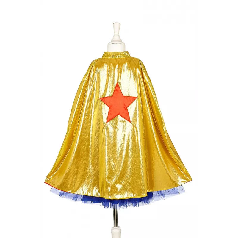 Souza! Disfraz de superheroína vestido con capa, rosa/dorado/azul, 5-7 años (116-128 cm)
