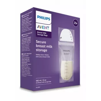 Philips AVENT Bolsas de almacenamiento de leche materna 180 ml, pack de 25