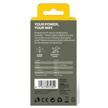 AQIILA Cablebird CS12 cable de carga y sincronización USB-C a USB-C 2m 60W negro AQCBPBIC2SI829