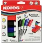 Kores Set de rotuladores para pizarra blanca, 4 rotuladores + borrador, punta redonda, 3,0 mm, secado rápido, colores surtidos M20863