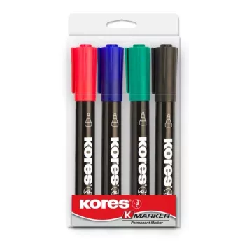 Kores K MARKER Rotulador permanente, punta biselada, 3-5 mm, colores surtidos, set de 4 M20945