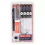 ARISTO mg1 pro Studio set de estilógrafos técnicos, 4 estilógrafos (0,25/0,35/0,50/0,70 mm), tinta negra, con adaptador de compás y líquido de limpieza AR64152