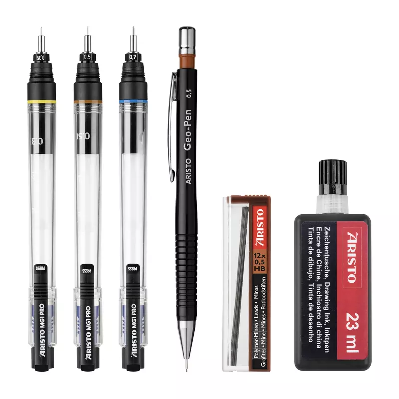 ARISTO mg1 pro set de rotuladores de tinta para caligrafía, 3 rotuladores 0,35 / 0,50 / 0,70 mm, 6 piezas (AR64311)
