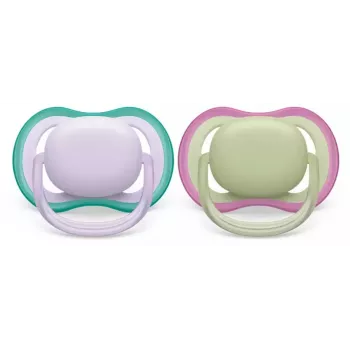 Philips Avent chupete Ultra Air 0-6 meses, pack de 2, niña rosa/lila, SCF085/24