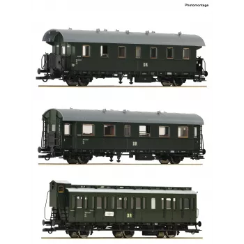 Roco 6200131 H0 set de tren de línea secundaria DR 2: 2x coches de pasajeros de 2.ª clase Bip y 1x coche de departamentos de 2.ª clase B3