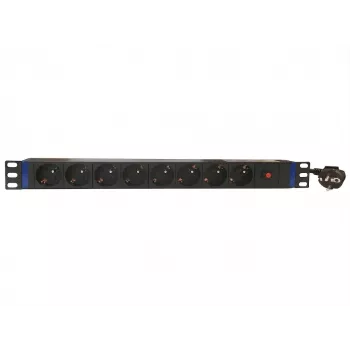 DSIT PDU de 8 tomas 19 pulgadas con interruptor principal y protección contra sobrecargas (DS-8PDU-MO-PE)