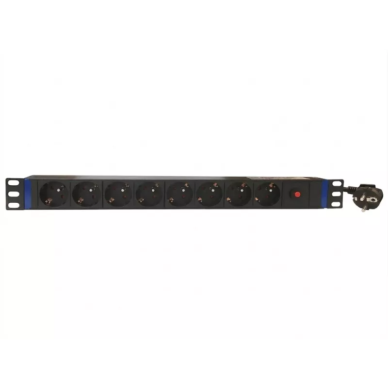 DSIT PDU de 8 tomas 19 pulgadas con interruptor principal y protección contra sobrecargas (DS-8PDU-MO-PE)