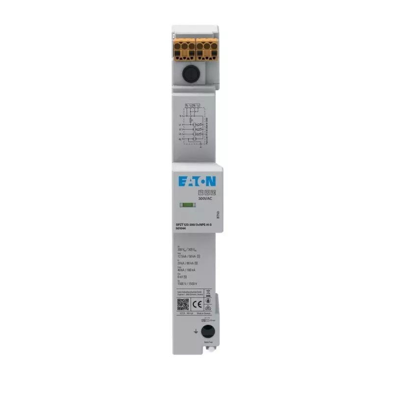 Eaton SPZT123-300/3+NPE-HS Protector contra sobretensiones para barra colectora de 40mm, Tipo 2+3, 3+NPE, 300V AC 501044