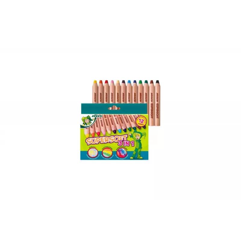 JOLLY Supersoft Lápices de colores 3 en 1, colores surtidos, 12 unidades (5956-0002)