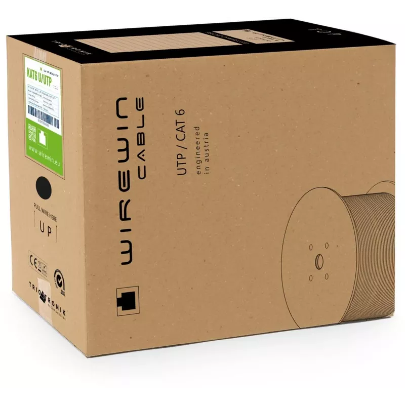 Wirewin Cat6 U/UTP Cable de instalación de red de cobre macizo, 305m caja desenrollable, 250MHz, gris (VKBOX KAT6 UTP 305.0)