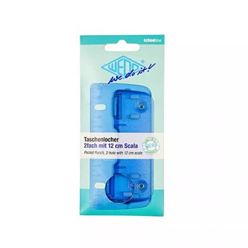 WEDO 67803 perforadora de bolsillo azul hielo, 2 taladros, 8 hojas, 6 mm
