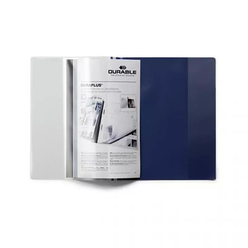 DURABLE DURAPLUS Carpeta de presentación con bolsillo frontal transparente y clip deslizante, azul oscuro, A4, capacidad 30 hojas