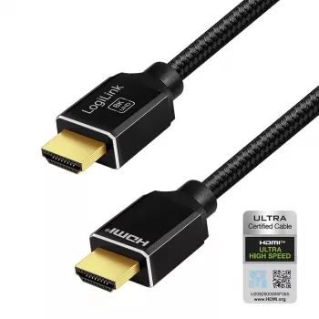 LogiLink cable HDMI, A/M a A/M, 8K/60 Hz, 48 Gbps, metal, nailon, certificado, negro, 3 m