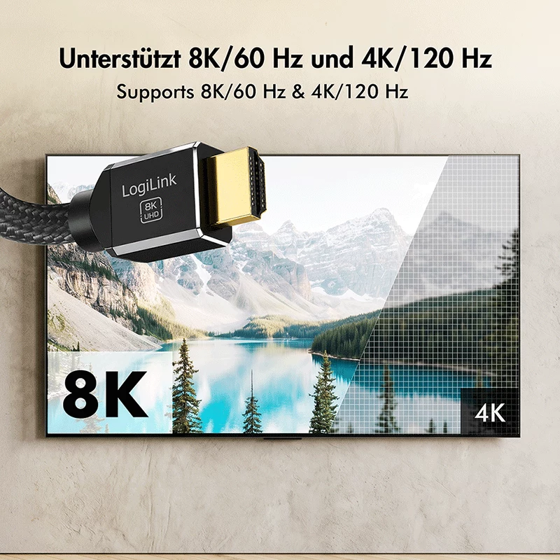 LogiLink cable HDMI, A/M a A/M, 8K/60 Hz, 48 Gbps, metal, nailon, certificado, negro, 3 m