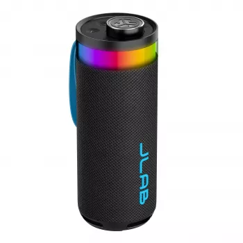 JLab Go Party Altavoz Bluetooth portátil con 20W de potencia de salida, resistencia al agua IPX6, 15 horas de batería, micrófono integrado, modos de luz, Negro