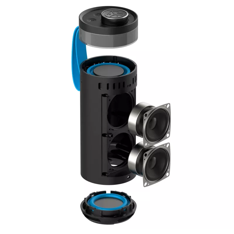 JLab Go Party Altavoz Bluetooth portátil con 20W de potencia de salida, resistencia al agua IPX6, 15 horas de batería, micrófono integrado, modos de luz, Negro