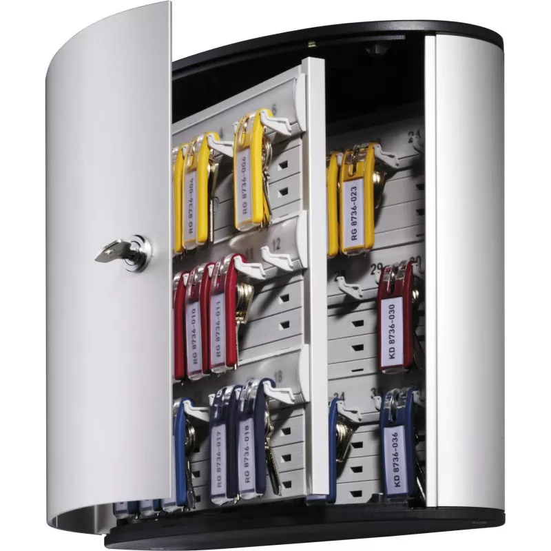 DURABLE KEY BOX 36 Armario de llaves con cerradura de cilindro, acero gris claro, montaje en pared, 36 ganchos 195223