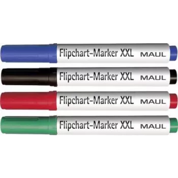 MAUL Set de rotuladores para flipchart, punta de cuña 3,0-6,5 mm, 4 colores diferentes