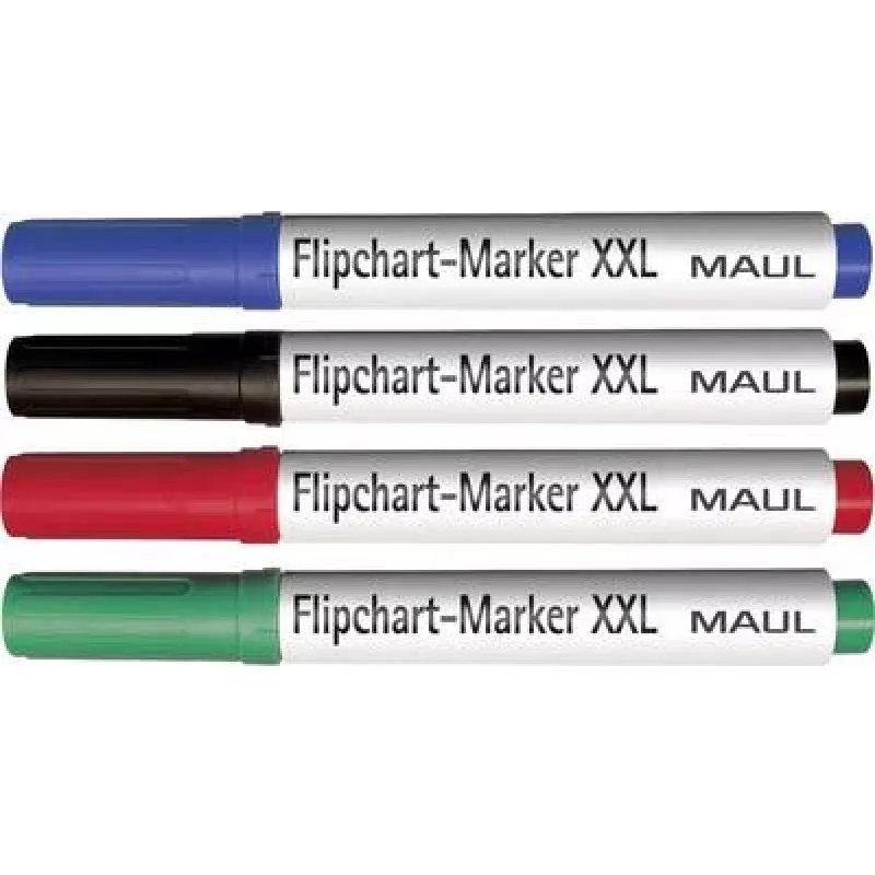 MAUL Set de rotuladores para flipchart, punta de cuña 3,0-6,5 mm, 4 colores diferentes