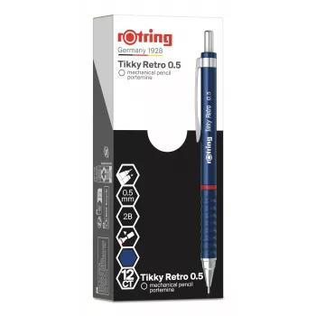 Rotring Tikky Retro portaminas 0,5 mm, anillos decorativos cromados azules 2202566