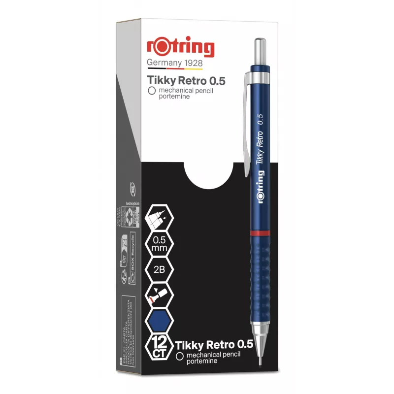 Rotring Tikky Retro portaminas 0,5 mm, anillos decorativos cromados azules 2202566