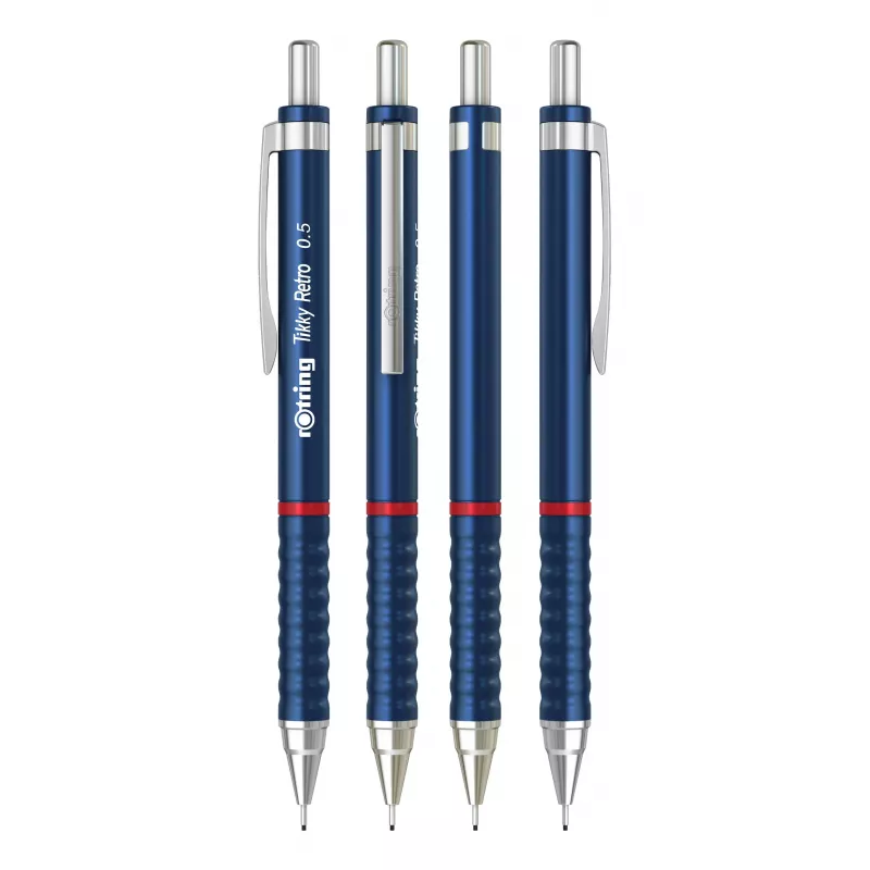 Rotring Tikky Retro portaminas 0,5 mm, anillos decorativos cromados azules 2202566