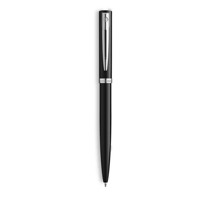 Waterman Impression bolígrafo – laca negra, anillo decorativo cromado, azul medio 2225498