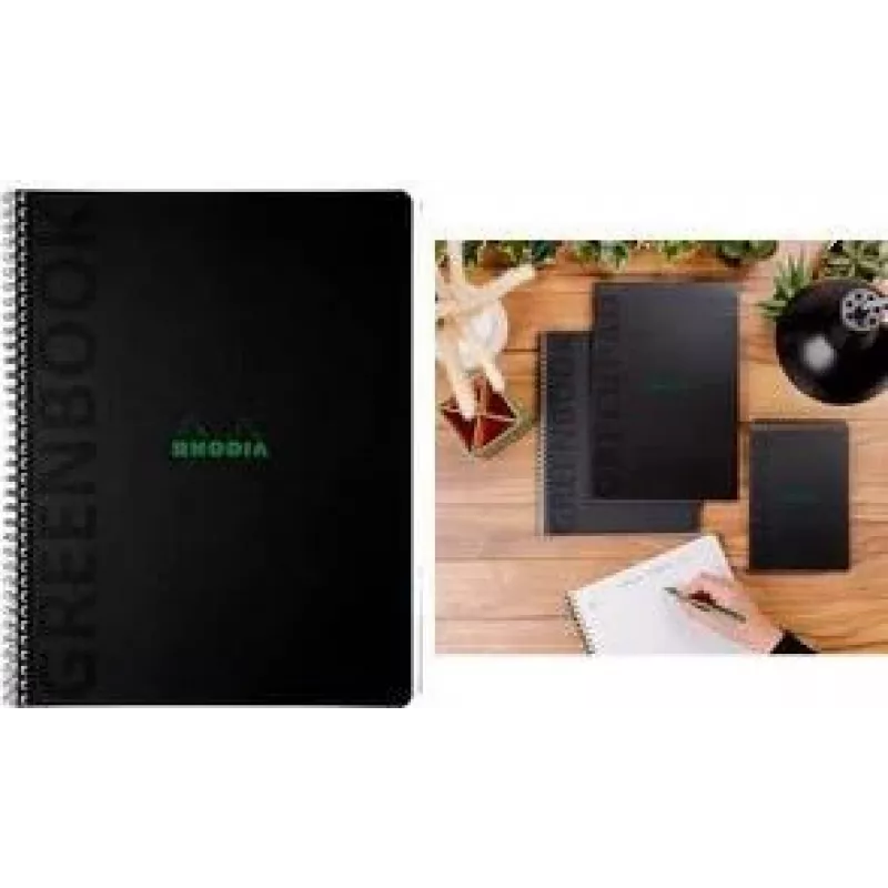 RHODIA Greenbook bloc de notas A4+ cuadriculado negro reciclado 80 hojas 119932C