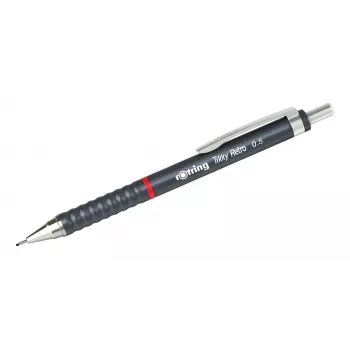 rotring Tikky Retro portaminas 0,5 mm gris punta fija cromada goma perfil ondulado 2202567
